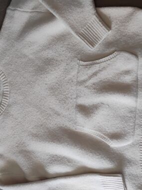 Women's White Crewneck Sweater with Front Pocket